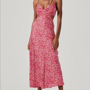 ASTR Colette Floral Satin Cutout Midi Dress SMALL